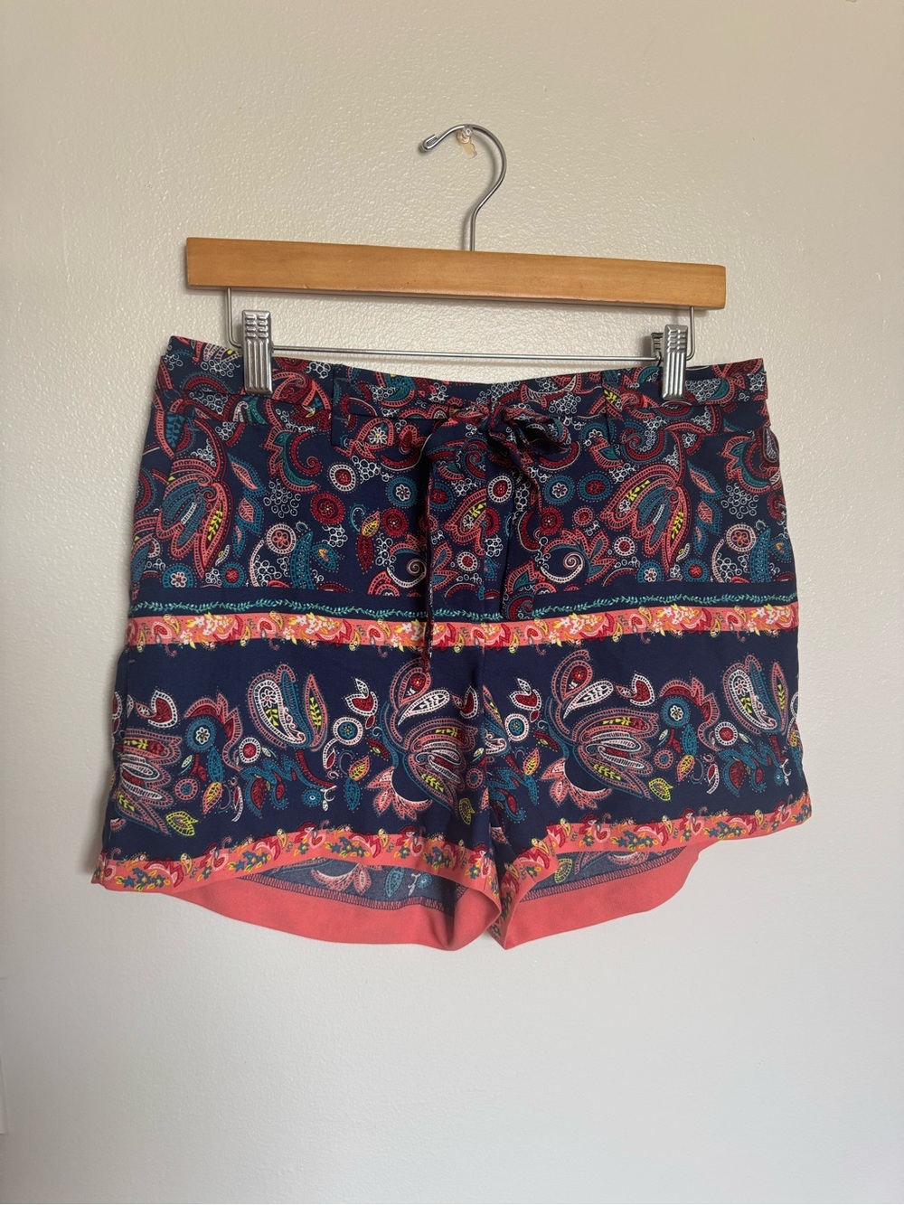 LOFT Navy Paisley Print Shorts with Coral Trim